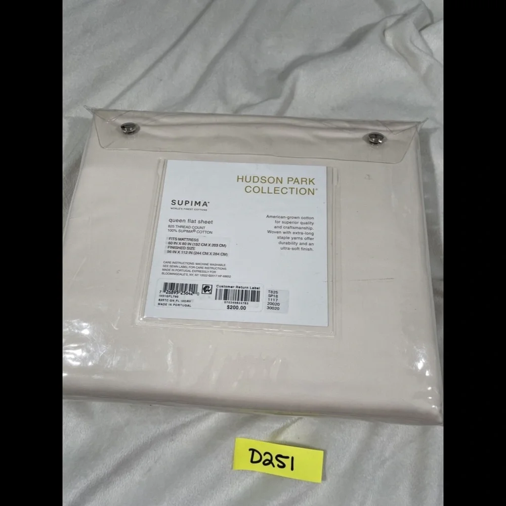NIB [ Queen ] for Hudson Park 825TC Flat Sheet in Supima‎ Cotton